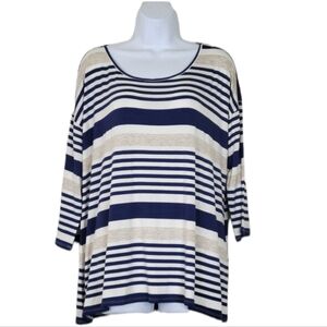 Avenue Plus Size Striped Tunic Top Navy Oatmeal Size 14/16 3/4 Sleeve NWT